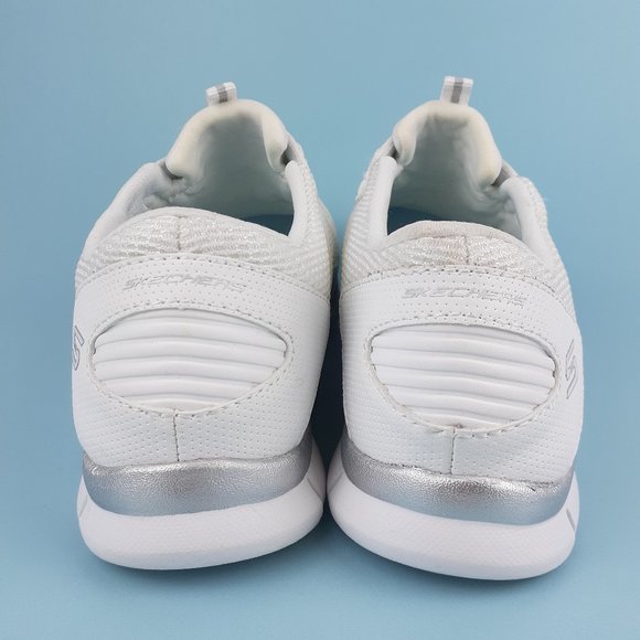 Skechers Flex Womens Gratis Strolling, White/Silver shoes Size 9 - Picture 3 of 6